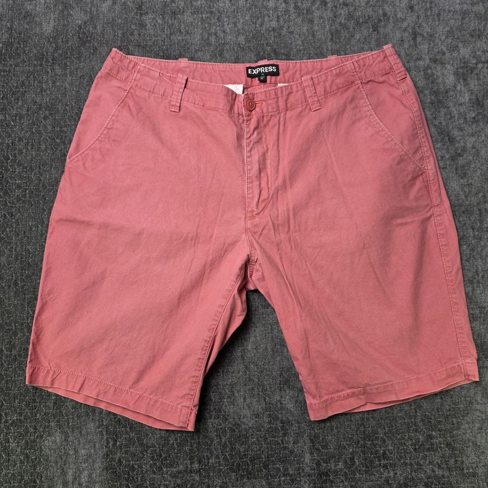 Express Chino Shorts Mens 34 Pink 10" Inseam Beach Preppy Cotton Canvas Casual